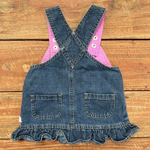 Vintage Old Navy Baby Denim Overall Dress 3-6M | Ruffle Skirt Pocket Y2K Jumper - Picture 2 of 14
